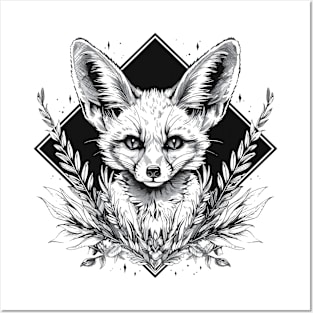 Fennec fox in plants diamond shape Posters and Art